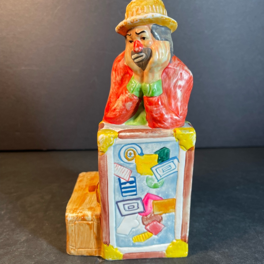 Vtg Flambro Porcelain Hobo Circus Clown With Suitcase Emmett Kelly Jr T76